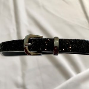Old Navy Belt Black Skinny Glittery Silver Buckle Size 30”